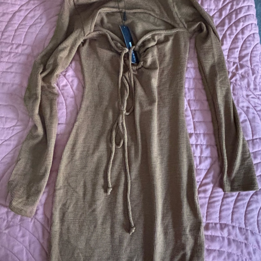 Fashion Nova Tan Long Sleeve Dress